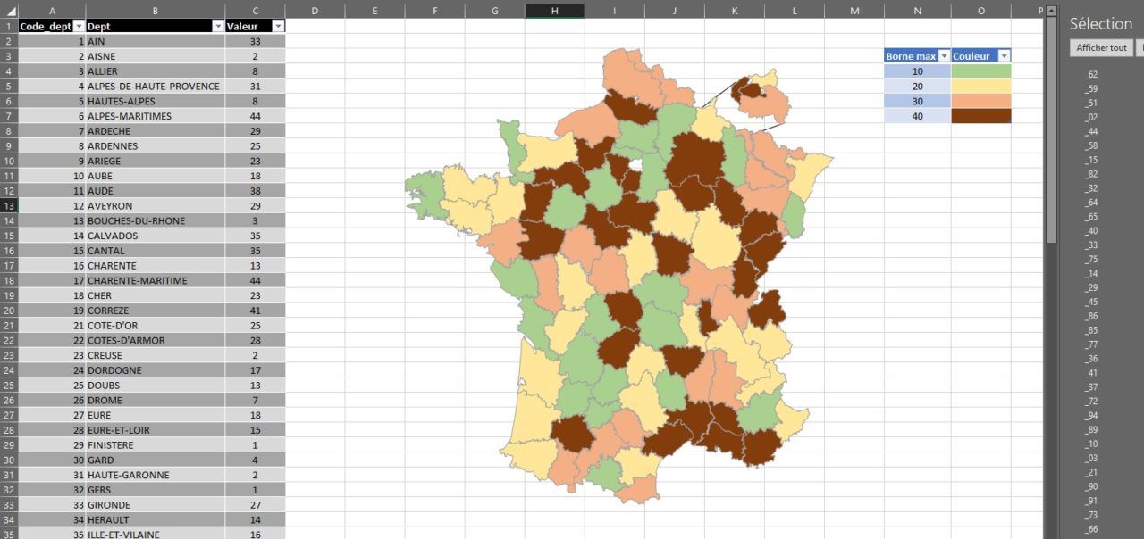 Carte Excel Des Départements De France Avec Coloration Selon Données