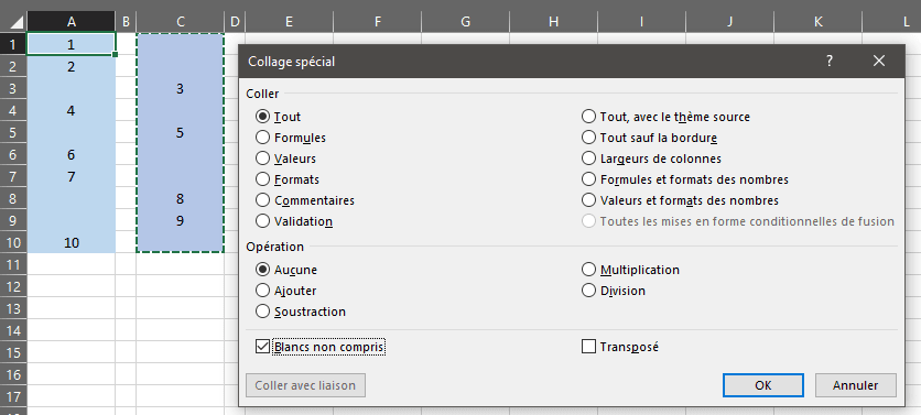 tuto excel - le collage