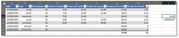 Tuto Excel - Gestion des heures