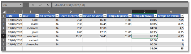 Tuto Excel - Gestion des heures